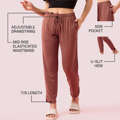 Enamor E048 Tapered Lounge Pants with Drawstring Details with Metal Ends
