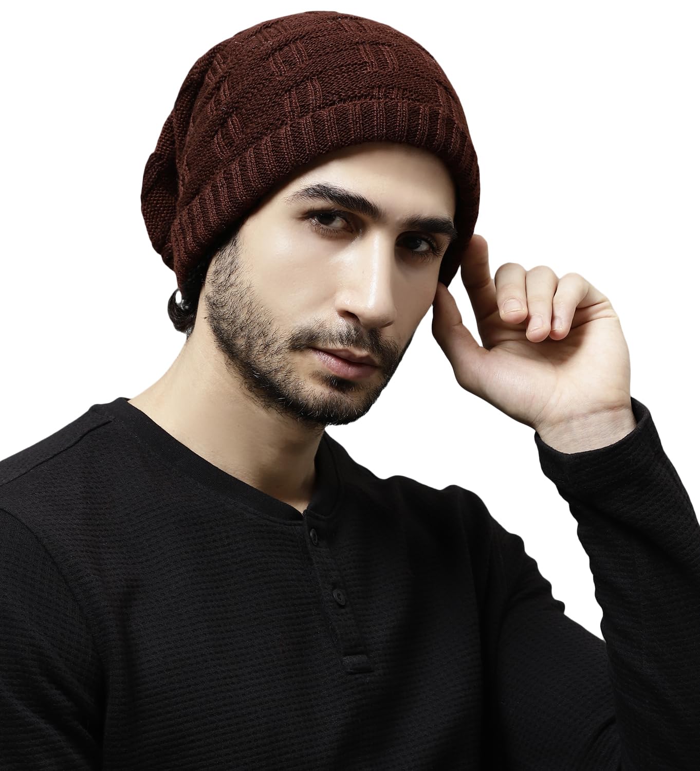 Weavers Villa Snow Proof Inside Fur Acro Wool Unisex Beanie Cap Knit Hat Thick Fleece Lined Winter Cap for Men & Women, Free Siz