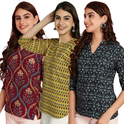 Pinkmint Women Combo Tunic Top for Women ll Fancy Crape Girls Tops ll Regular Fit Casual top (Pack of 3)