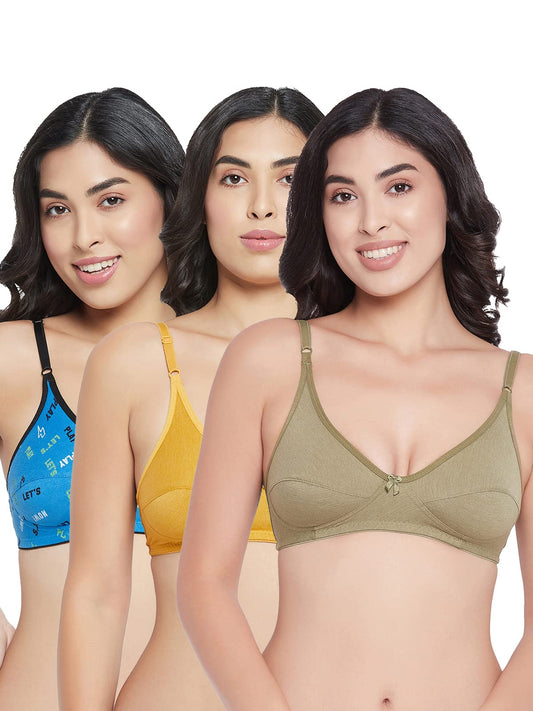 Clovia Womens Pack of 3 Cotton Non-Padded Non-Wired Full Coverage Bra(COMBRC909_Multicolor_32C)