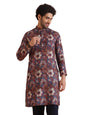 Kisah Men Berry Ethnic Motifs Printed Mandarin Collar Straight Kurta Full Sleaves, Knee Length, Straight, Regular Fit, Mandarin