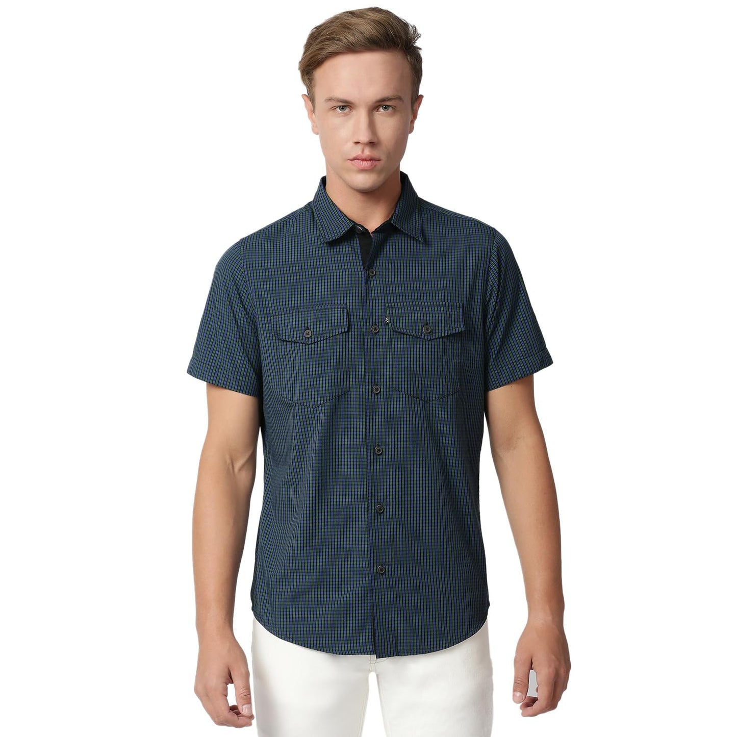 Thomas Scott Mens Checkered Slim Fit 100% Cotton Casual Shirt with Half Sleeve