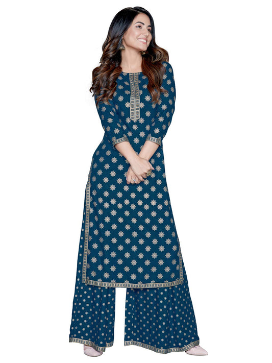 Sanisa Women Printed Regular Fit Rayon Kurta with Palazzo