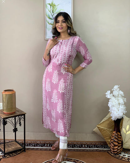 ANNI DESIGNER Women's Cotton Rayon Printed Straight 2Pc Kurta Set