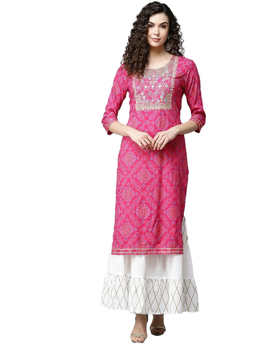 Gosriki WomenS Embroidery Bhandhani Kurta With Sharara(Molly Pink_Xxl_Pink_Xx-Large)