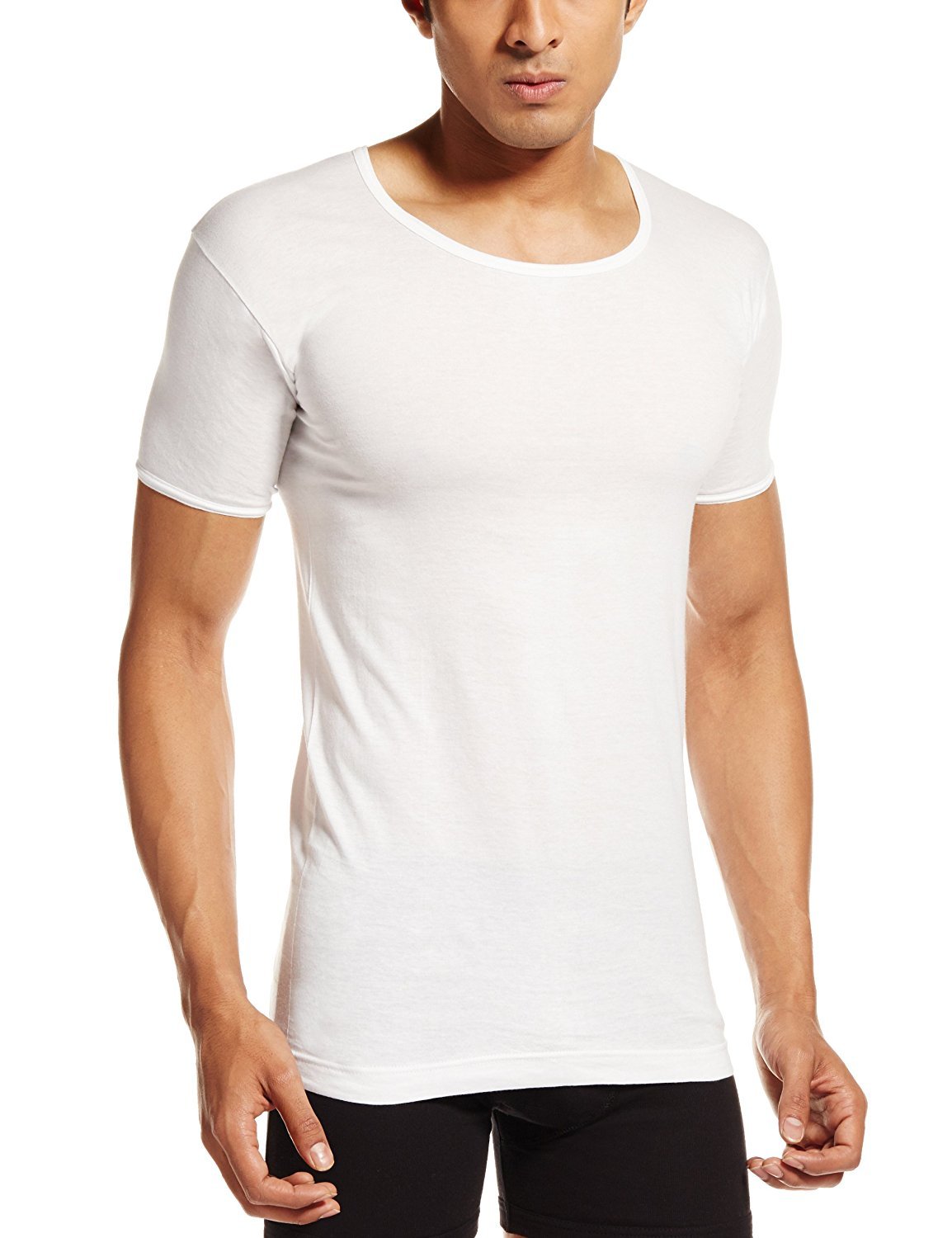 PRAKASAM COTTON Mens Combed Cotton Round Neck Half Sleeve White Vest with Extended Length for Easy Tuck (Gold) Pack of 5