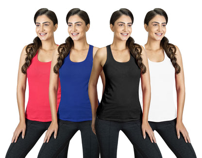 Lyra WomenS Stretchable Premium Cotton Racerback Tank Top (Pack Of 4)