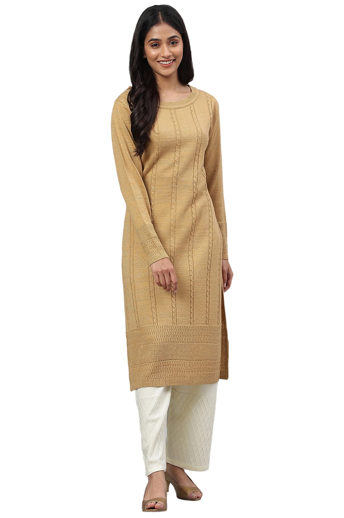 Aurelia Women Turquoise Acrylic Lurex Solid Yarn Dyed Straight Kurta_22Noa13536-604865_M