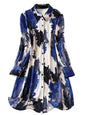Shasmi WomenS & GirlS Blue And Black Tie Dye Print Button Front Shirt Dress, Elegant Long Sleeve Dress For Spring & Fall, Wome