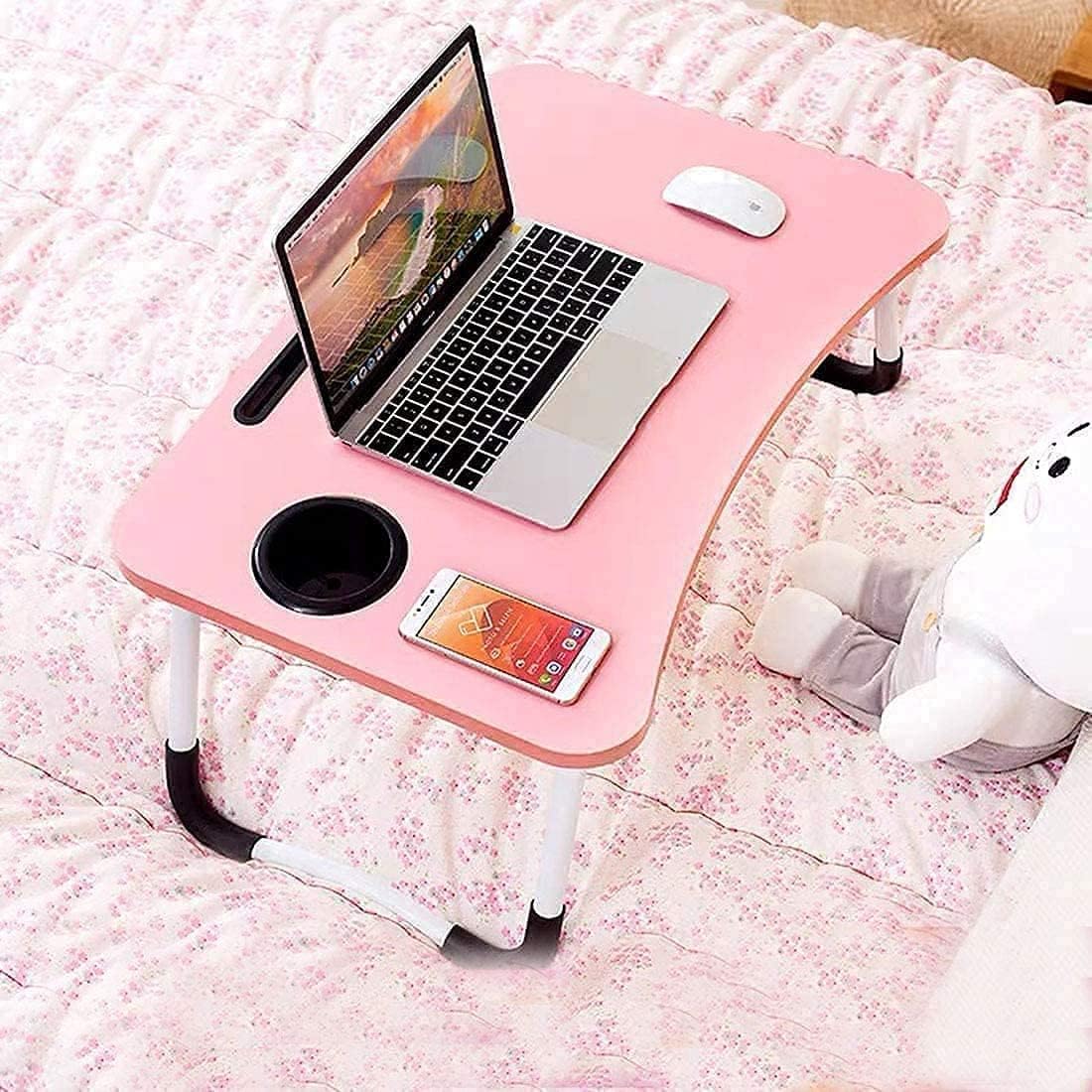 YAJNAS Wooden Multipurpose Foldable Laptop Table with Cup & Tab Holder| Table Holder Study Table, Breakfast Table, Foldable and