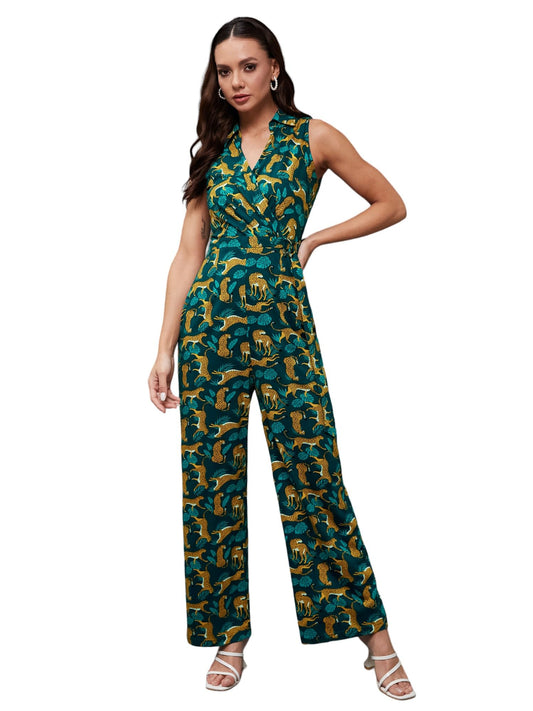 Miss Chase WomenS Shirt Collar Sleeveless Animal Printed Regular Length Jumpsuit With Pockets (Mcss24D19-43-306-02, Multicolore