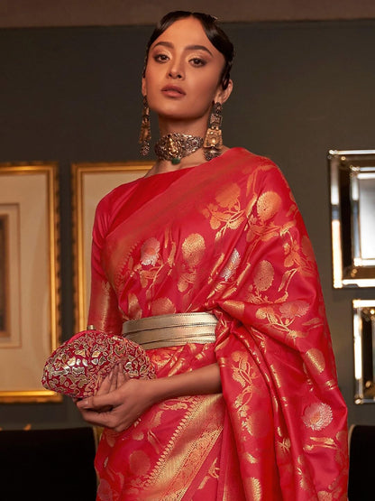 Madhuhansh WomenS Pure Kanjivaram Silk Saree With Unstitched Blouse Piece Soft Silk Fabric Jacquard And Zari Woven Stylish Sari