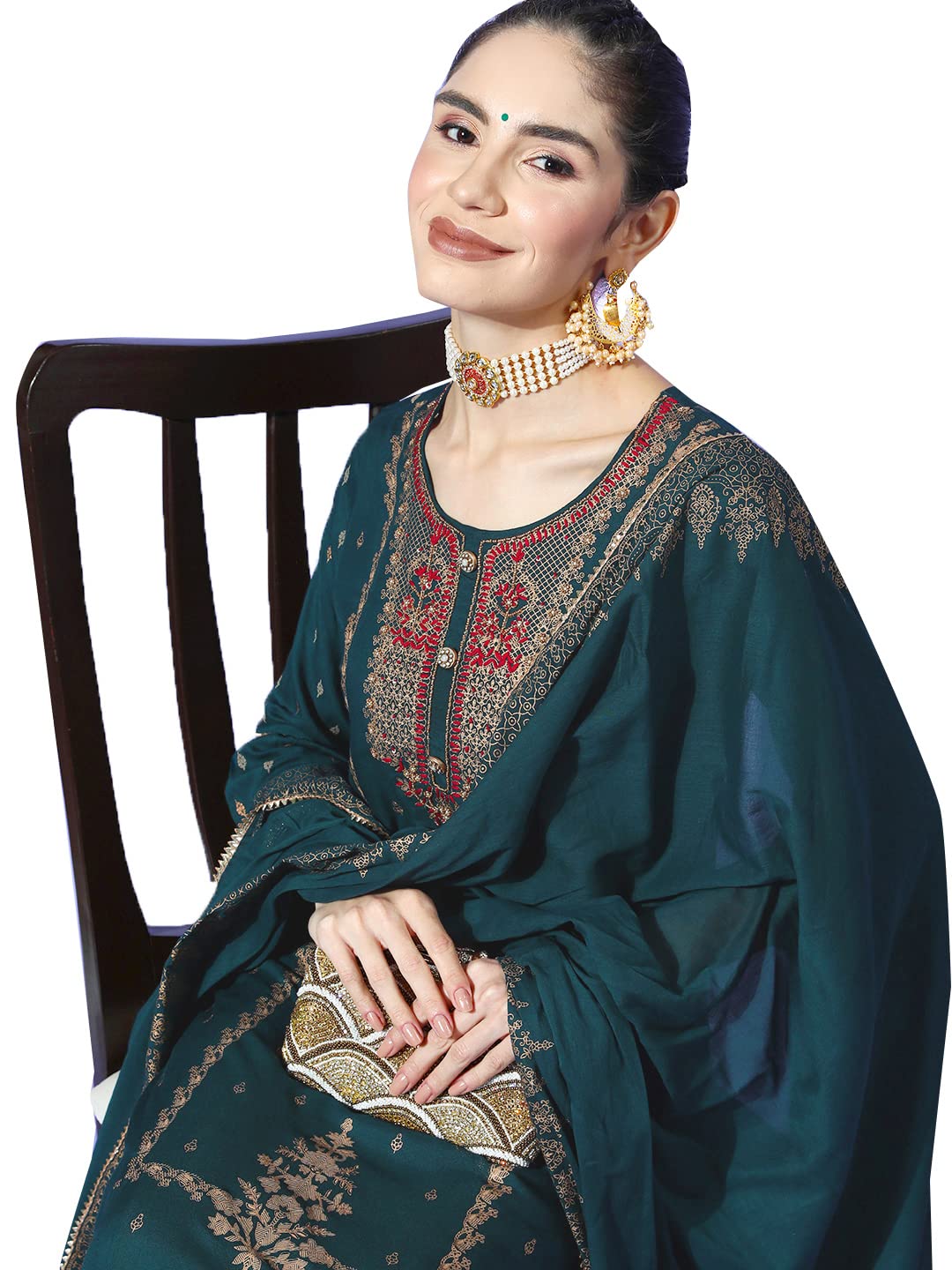 ishin Women Rayon 's Yoke Embroidered A-Line Kurta Set With Sharara And Dupatta
