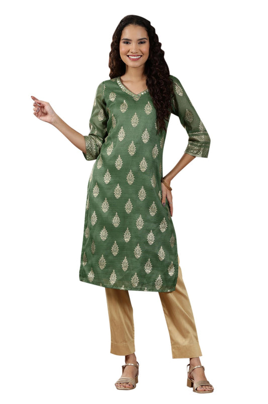 Aurelia Women? Abstract Printed Straight Kurta | Lightweight V-Neck Kurta for Women | Printed Kurta for Women | Beautiful Regular Fit Kurta for Women