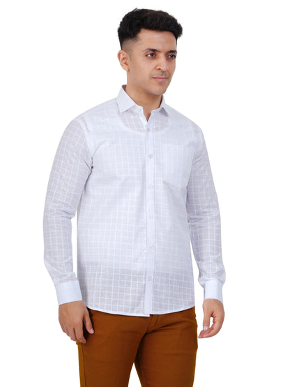 PRAKASAM COTTON Minister Cotton White Full Sleeve Shirt for Mens/White Regular Fit Full Sleeve Transparent with Self Design Shi