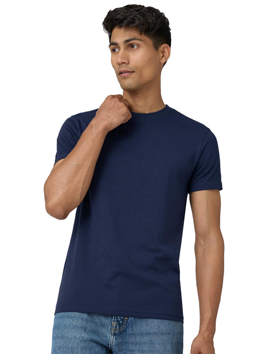 XYXX Mens Solid Regular Fit T-Shirt (XY_CR15_Tshirt_1_Navy