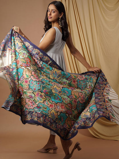 Pashmoda Women Noor Pure Wool Kalamkari Hand Embroidered Shawl (Size: 101 X 203 Cms)