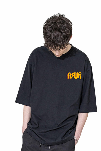 Uniplanet Store Cotton Asur Back Printed 3/4 Sleeve Black Oversized T Shirt For Men