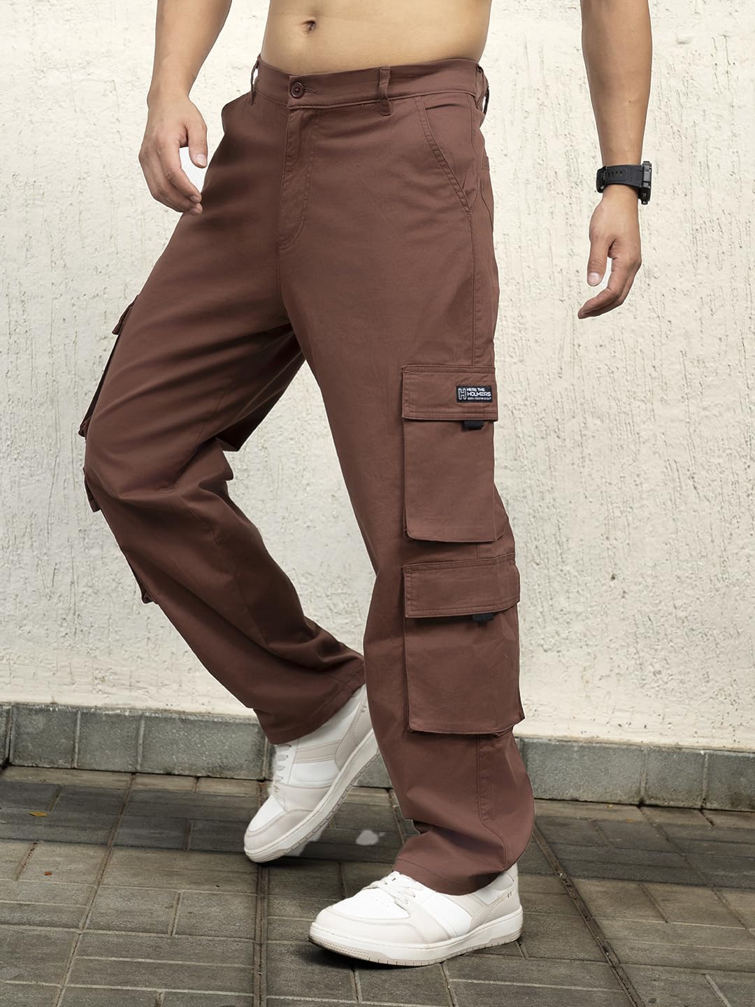 Hubberholme Men Cotton Loose Fit Mid-Rise Trousers |8| Brown