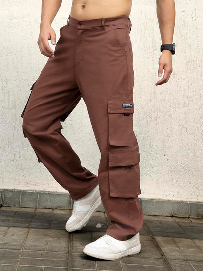 Hubberholme Men Cotton Loose Fit Mid-Rise Trousers |8| Brown