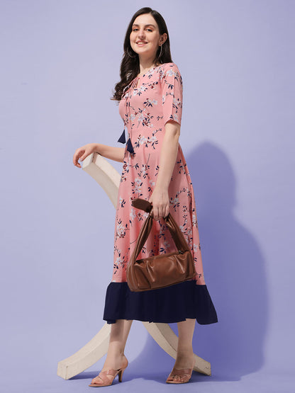Oomph! WomenS Western & Fusion Wear Crepe A-Line Maxi Dress - Pink