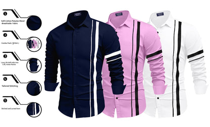 Zartha Combo Of Men Cotton Polyester Blend Regular Fit Casual Shirt Pack Of 3