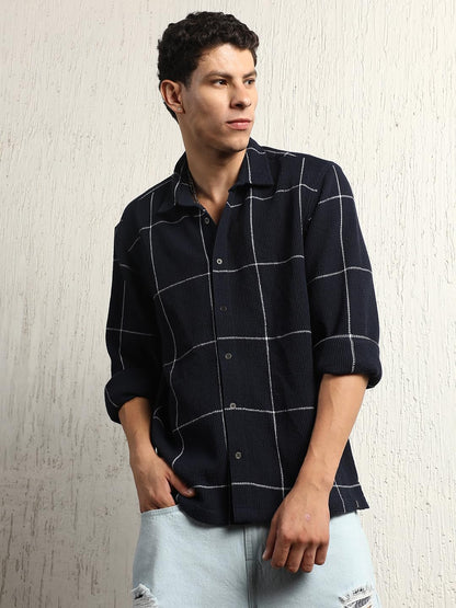 Hubberholme Men Summer Cotton Spread Collar Long Sleeves Oversized Casual Shirt 39 Blue