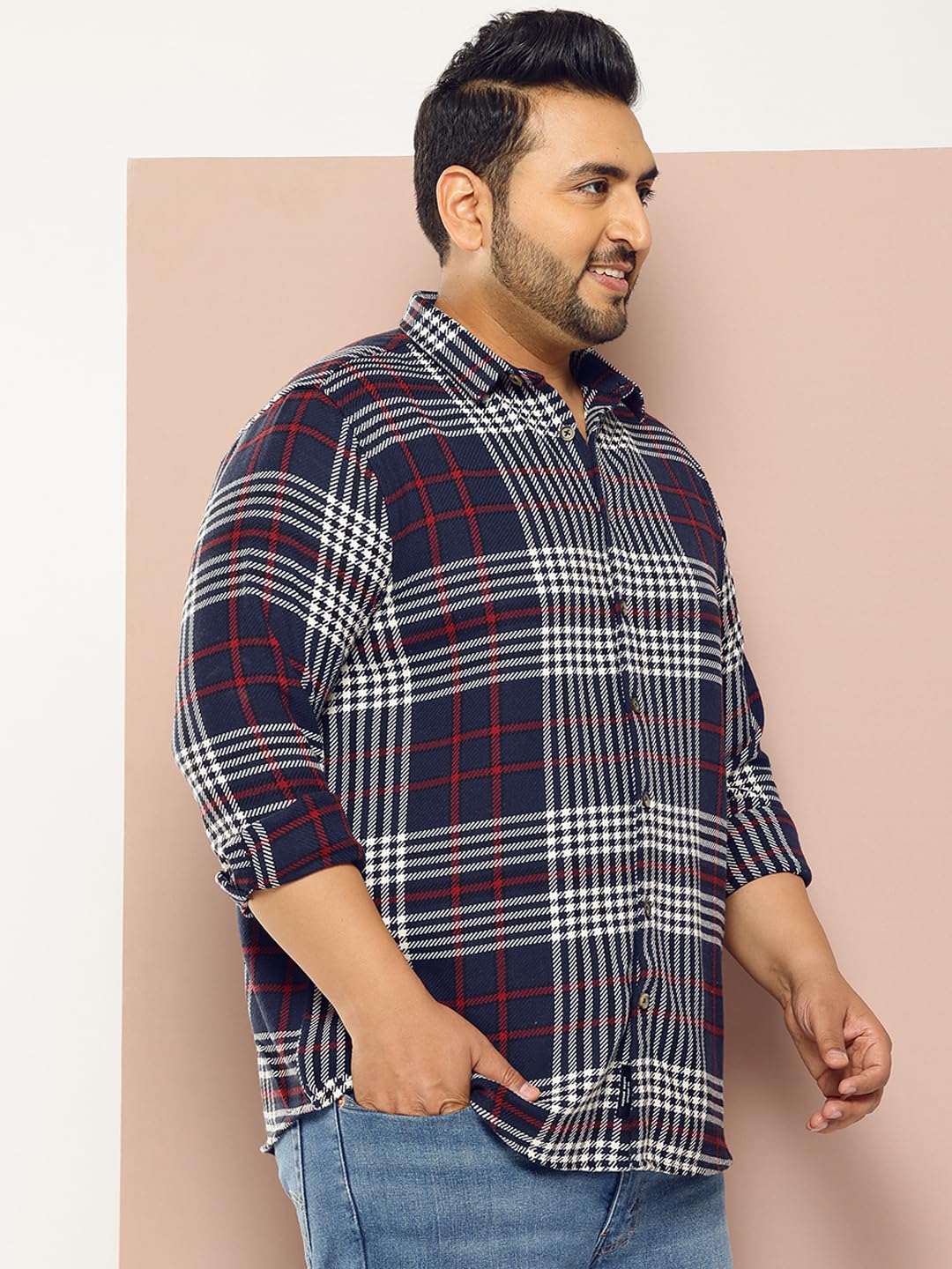 Thomas Scott | Mens | Checks Printed | Plus Size | Regular Fit | Knitted | 100% Cotton | Long Sleeve | Shirts for Men (TS1741_N
