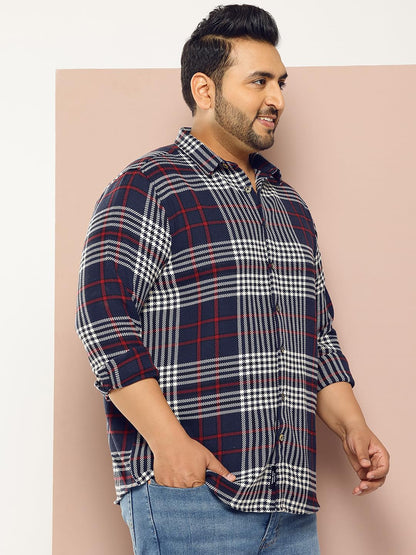 Thomas Scott | Mens | Checks Printed | Plus Size | Regular Fit | Knitted | 100% Cotton | Long Sleeve | Shirts for Men (TS1741_N