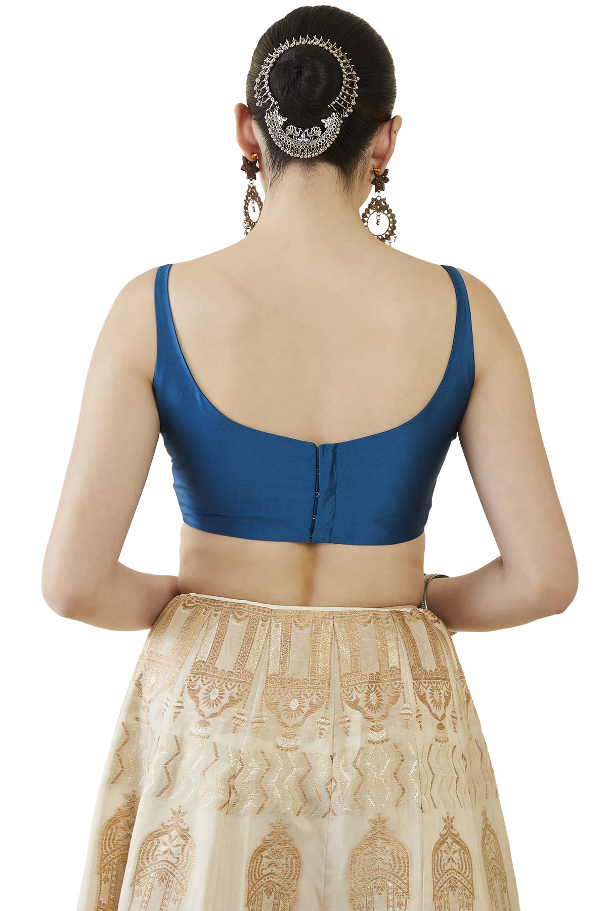 Soch Womens Teal Taffeta Solid Sleeveless Padded Blouse