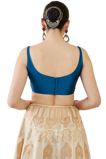 Soch Womens Teal Taffeta Solid Sleeveless Padded Blouse