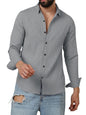 Finivo Fashion MenS Casual Cotton Plain Button Down Shirts Long Sleeve Textured Summer Beach Shirt For Men Grey