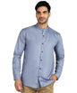 Mildin MenS Regular Cotton Blend Bluish Grey Slim Fit Solid Button Down Mandarin Chinese Collar Full Sleeve Curved Hemline Casu