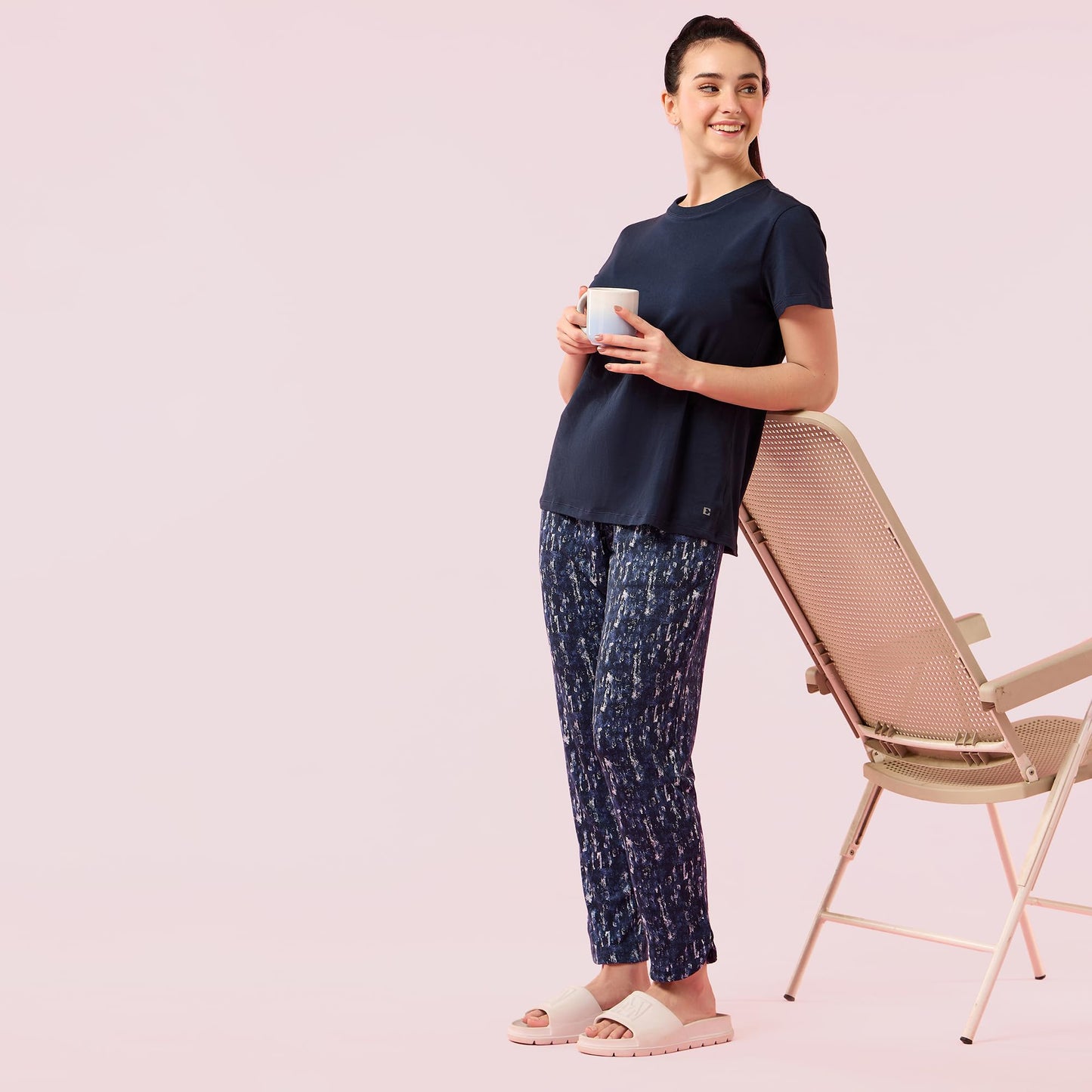 Enamor E048 Tapered Lounge Pants with Drawstring Details with Metal Ends