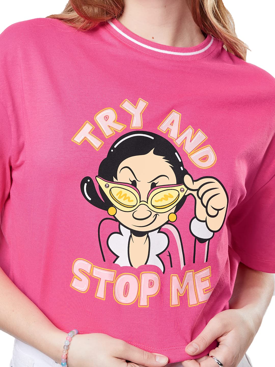 The Souled Store|Official Popeye: Try and Stop Me Women and Girls T-Shirts|Half Sleeve|Loose Fit Graphic Printed|Round Neck 100%