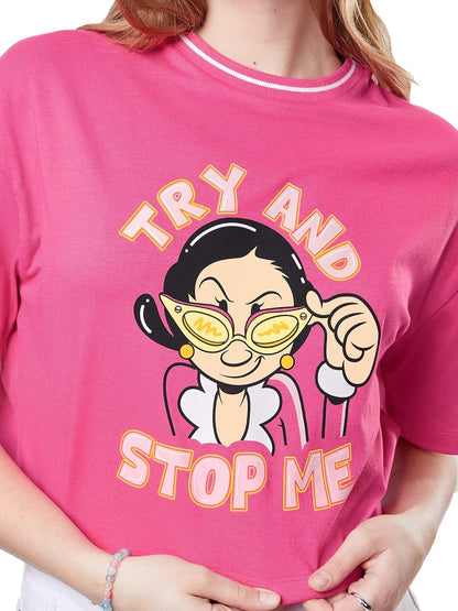 The Souled Store|Official Popeye: Try and Stop Me Women and Girls T-Shirts|Half Sleeve|Loose Fit Graphic Printed|Round Neck 100%