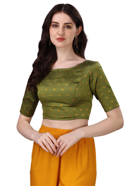 Oomph! Readymade Blouse For Women, Brocade, Green, Boat Neck