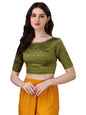 Oomph! Readymade Blouse For Women, Brocade, Green, Boat Neck