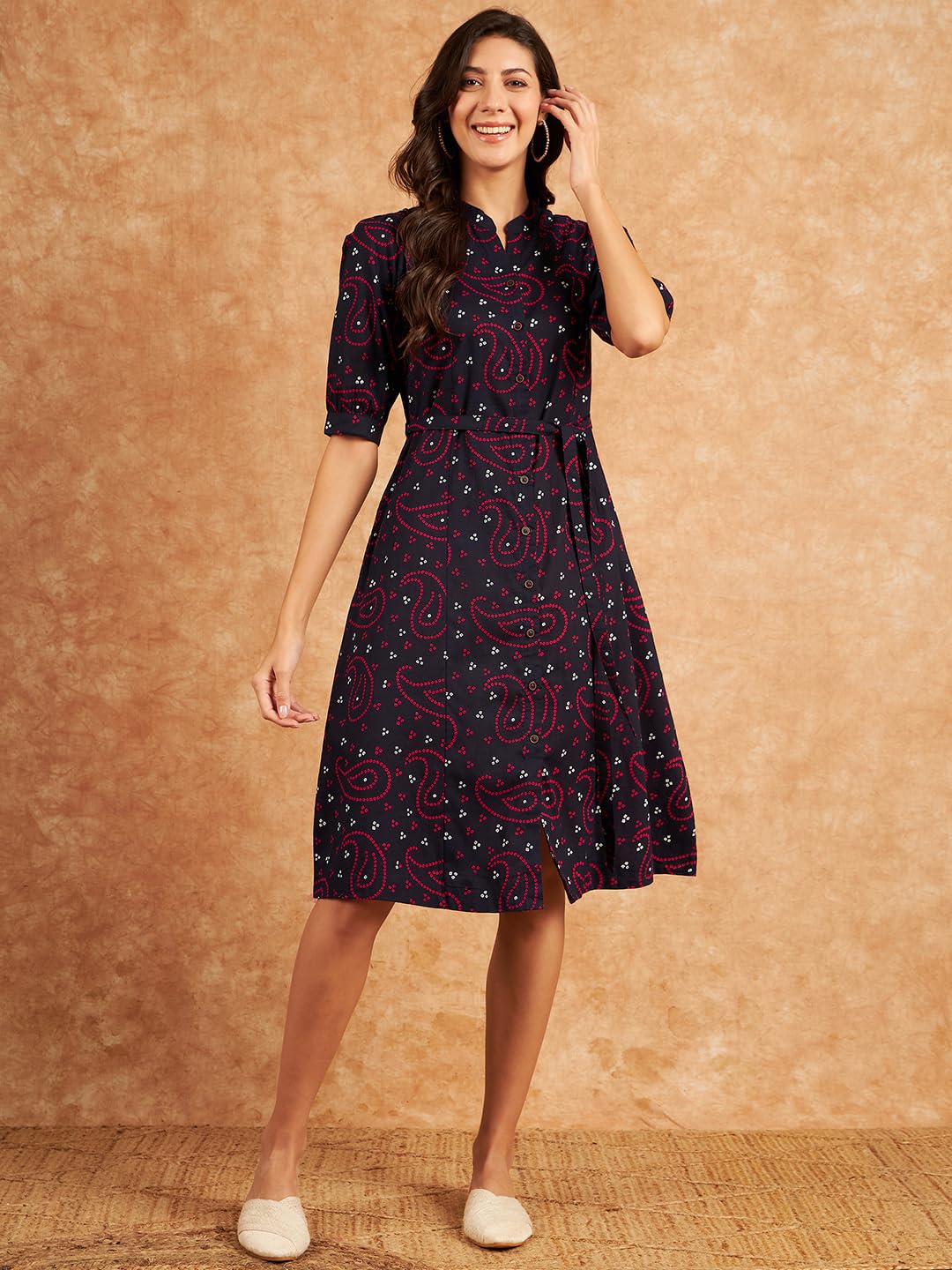 Modeve Women Bandhani Print Navy Dress