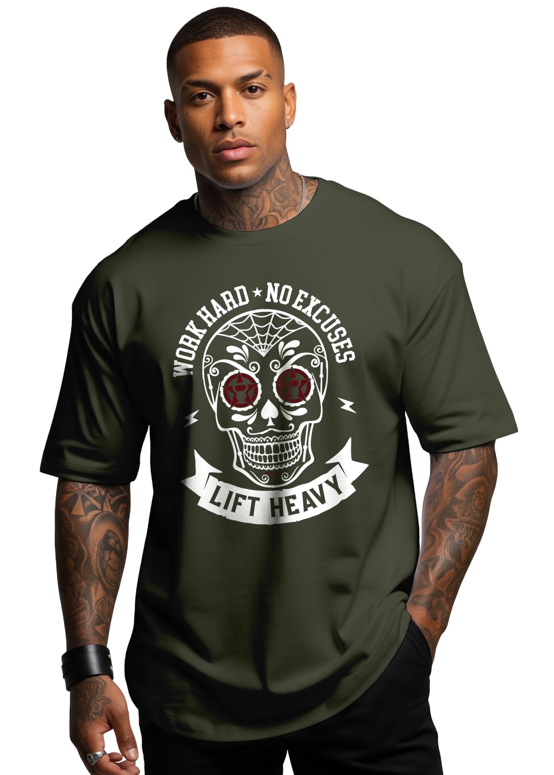 Peppyzone Mens Oversized Fit T-Shirt (PZ-OST-GYM32_Olive
