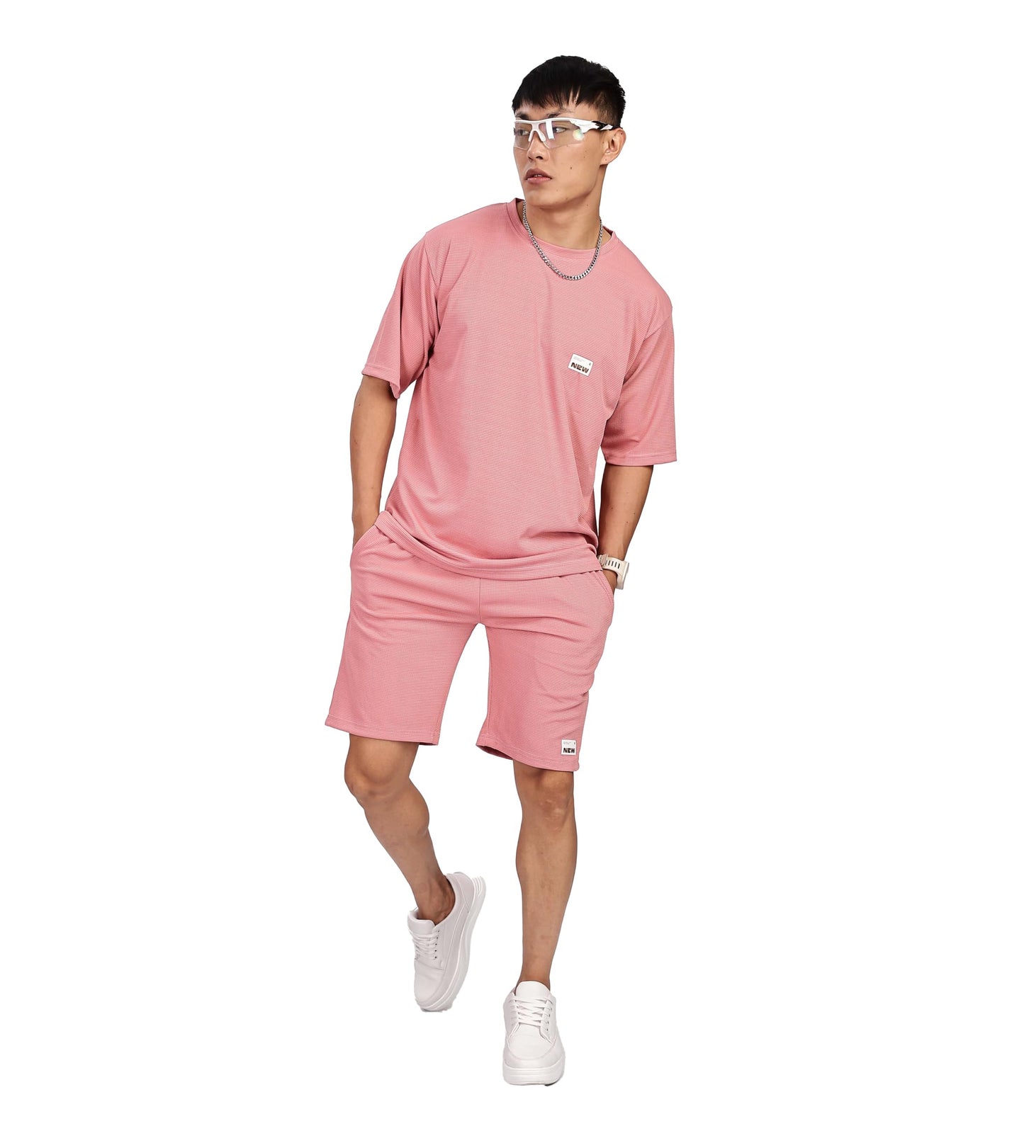 SHODOX Mens Round Neck Solid Relaxed Fit Tshirt and Short Co-ords Set for Mens (Pack of 1) Rose Gold