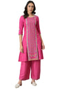 W For Woman Pink Floral Printed Regular Kurta With Metallic Embroidery