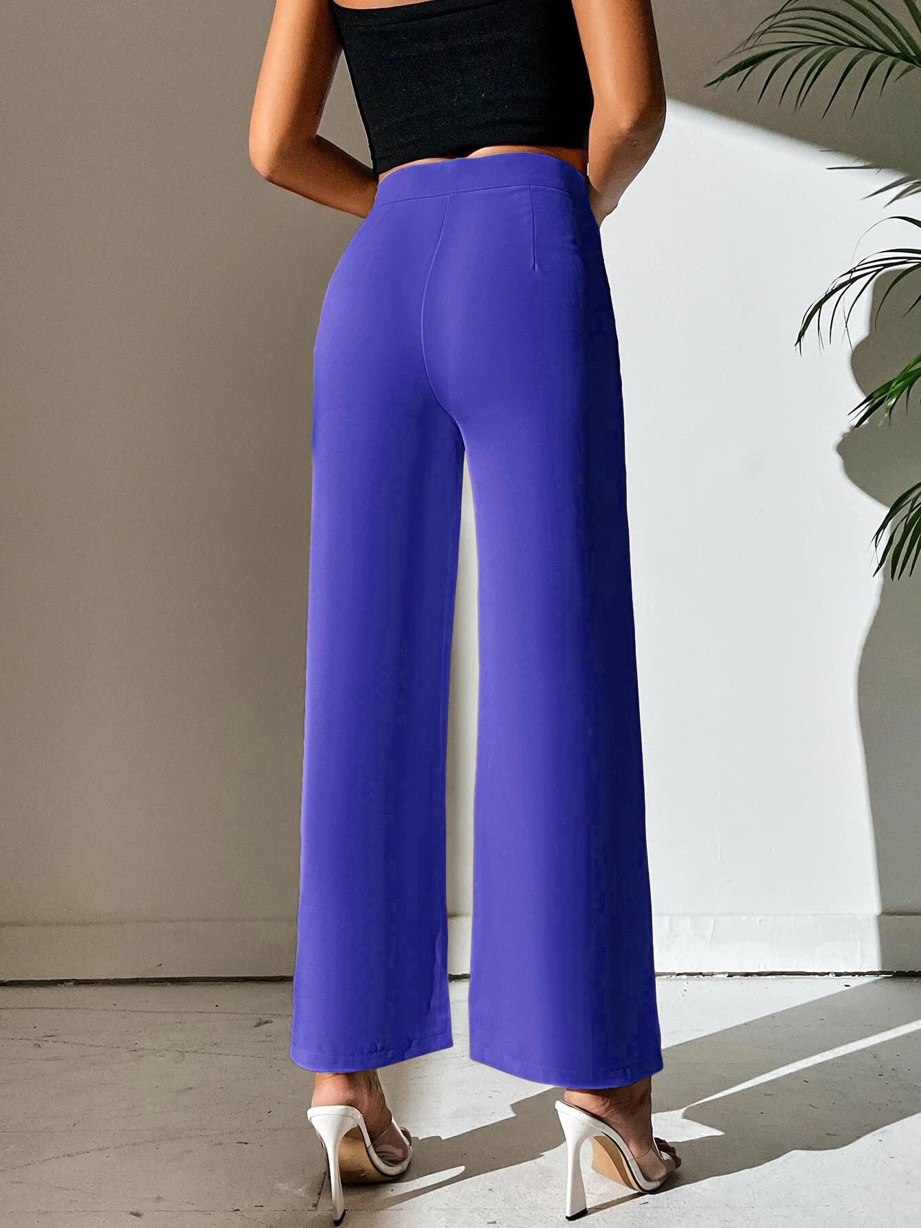 Shasmi Royal Blue Womens Dress Pants Stretchy Work Slacks Business Casual Office Bootcut Leg Elastic Waist Regular Fit Plazzo T