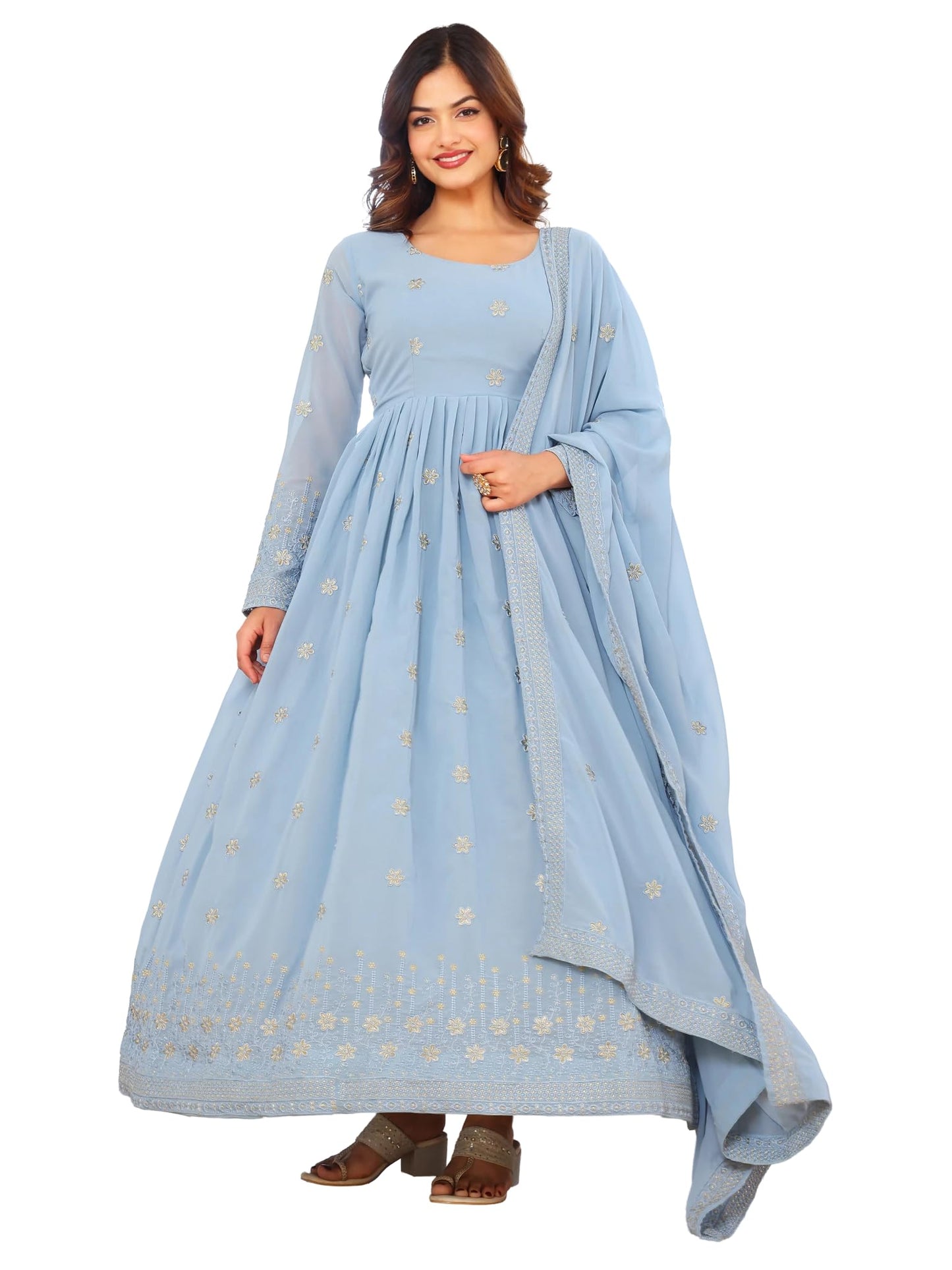 Fashion Basket Georgette Anarkali Kurta For Women Sky Blue