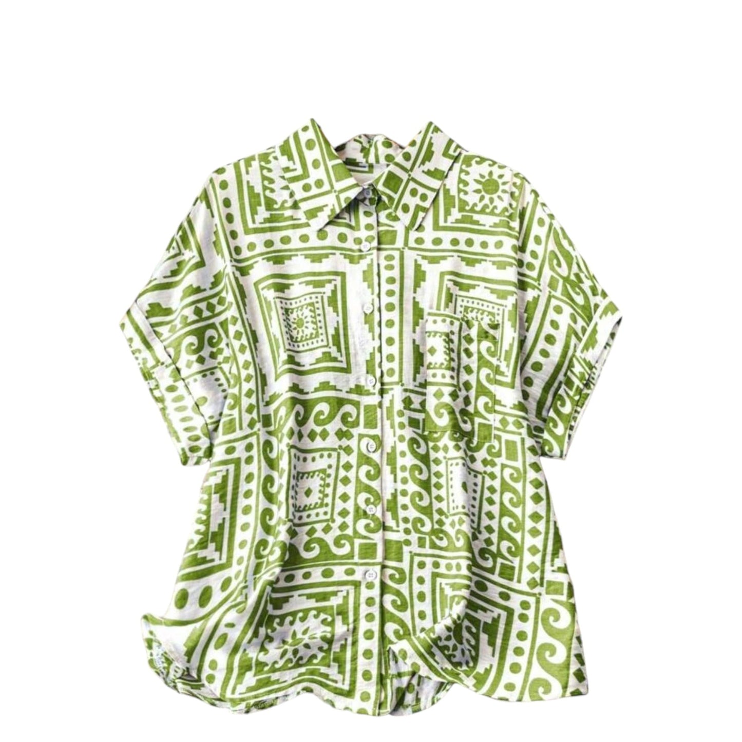 Gufrina WomenS Polyester Shirt With Pocket Half Raglan Sleeves Spread Collar Neck Geometric Printed Relaxed Fit And Standard Le