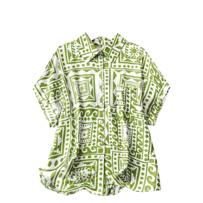 Gufrina WomenS Polyester Shirt With Pocket Half Raglan Sleeves Spread Collar Neck Geometric Printed Relaxed Fit And Standard Le