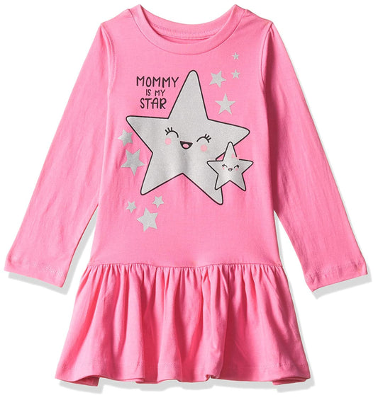 T2F Girls Cotton A-Line Knee-Length Casual Dress (GLS-DRZ-05_Light Pink