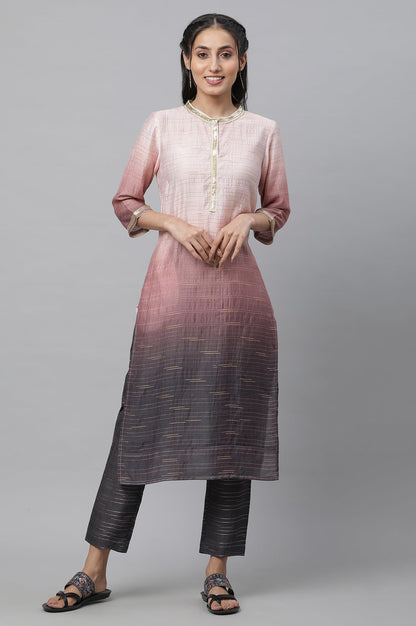 Pink Nylon Viscose Ombrey Kurta And Trouser Set_23Auas14570-507733