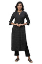 Aurelia Women's Black Stripes Yarn Dyed Dobby Straight Kurta_23AUA14452-701933_XS