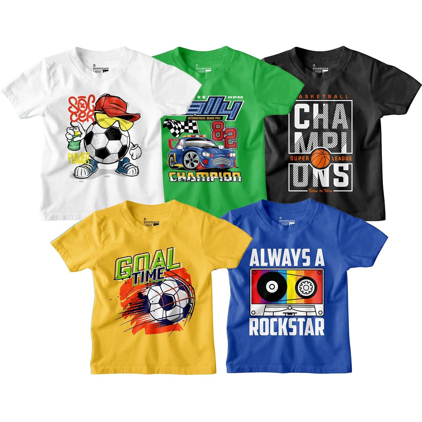 Bon Organik Boys Regular Fit T-Shirt (BON15061_Multi